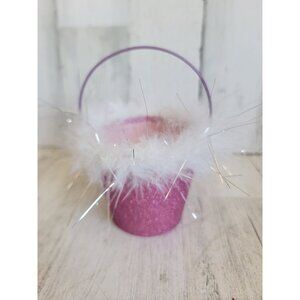 Miniature pink glitter poofy bucket pail home decor